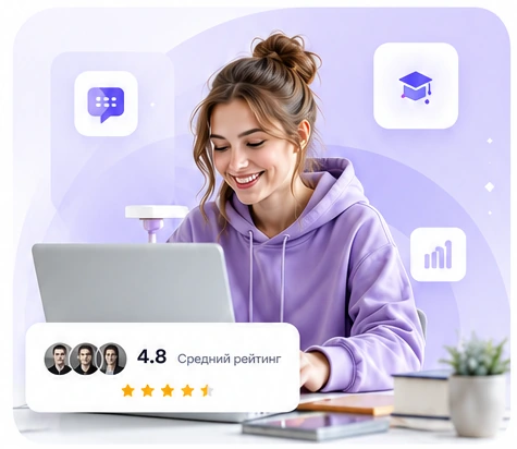 Студент работает за ноутбуком